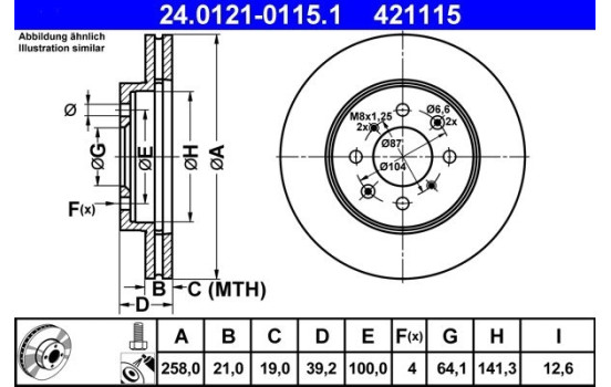 Brake Disc 24.0121-0115.1 ATE, Image 2