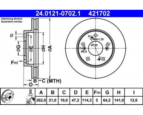 Brake Disc 24.0121-0702.1 ATE, Image 2