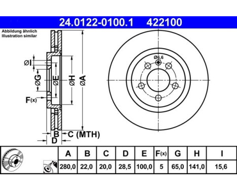 Brake Disc 24.0122-0100.1 ATE, Image 2