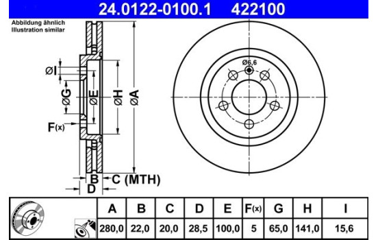 Brake Disc 24.0122-0100.1 ATE, Image 2