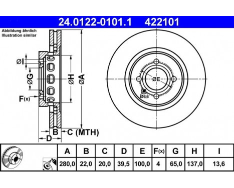 Brake Disc 24.0122-0101.1 ATE, Image 2