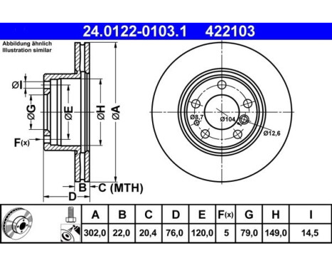 Brake Disc 24.0122-0103.1 ATE, Image 2