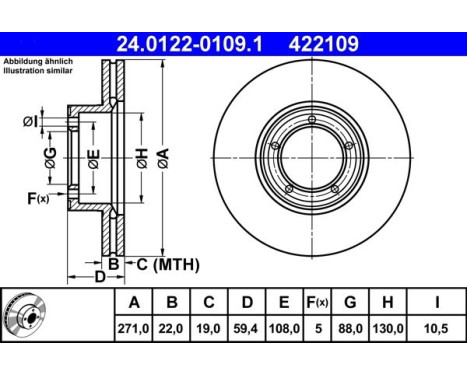Brake Disc 24.0122-0109.1 ATE, Image 2