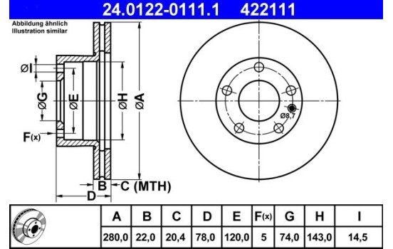Brake Disc 24.0122-0111.1 ATE, Image 2