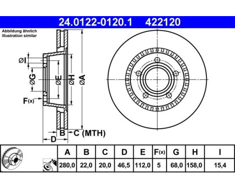 Brake Disc 24.0122-0120.1 ATE, Image 2