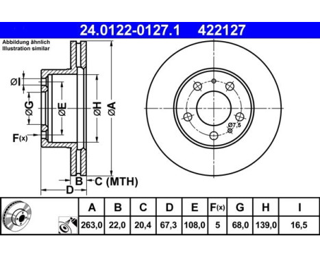 Brake Disc 24.0122-0127.1 ATE, Image 2