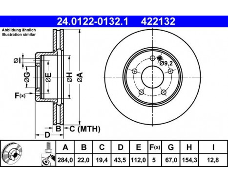 Brake Disc 24.0122-0132.1 ATE, Image 2