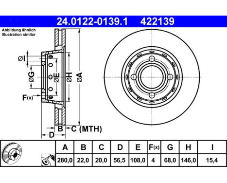 Brake Disc 24.0122-0139.1 ATE, Image 2