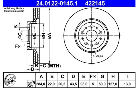 Brake Disc 24.0122-0145.1 ATE, Image 2