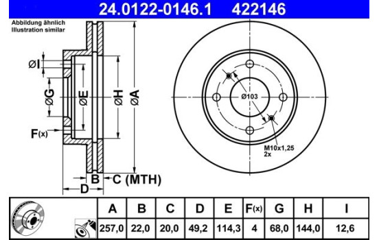 Brake Disc 24.0122-0146.1 ATE, Image 2