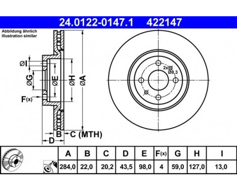 Brake Disc 24.0122-0147.1 ATE, Image 2