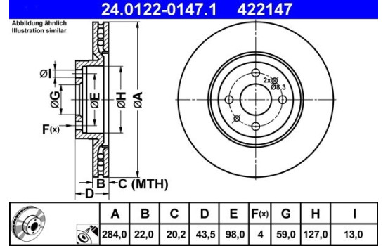 Brake Disc 24.0122-0147.1 ATE, Image 2
