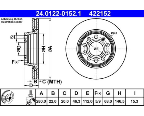 Brake Disc 24.0122-0152.1 ATE, Image 2