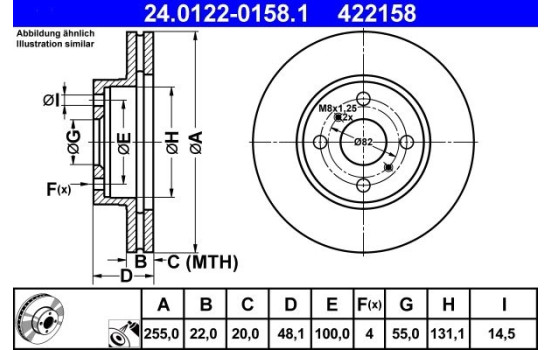 Brake Disc 24.0122-0158.1 ATE, Image 2