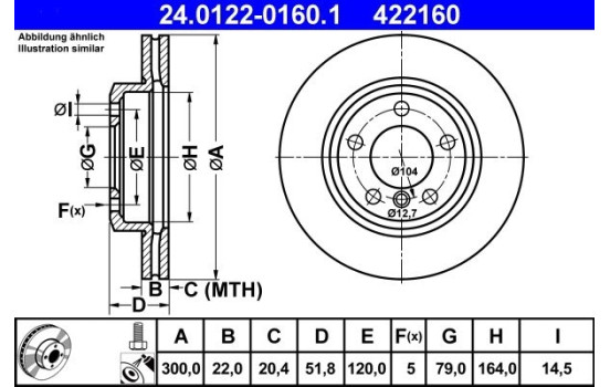 Brake Disc 24.0122-0160.1 ATE, Image 3