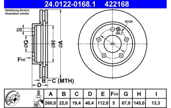Brake Disc 24.0122-0168.1 ATE, Image 2