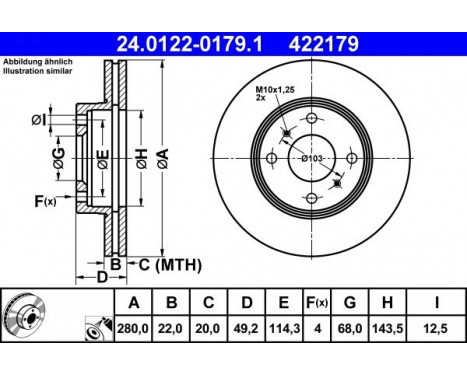 Brake Disc 24.0122-0179.1 ATE, Image 2