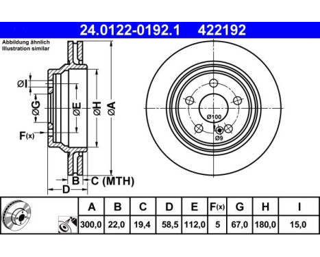Brake Disc 24.0122-0192.1 ATE, Image 2