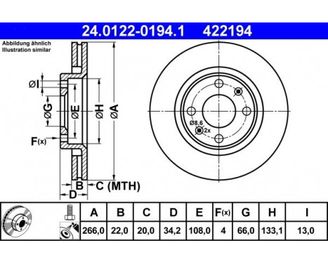 Brake Disc 24.0122-0194.1 ATE, Image 3