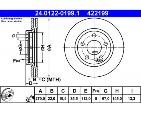 Brake Disc 24.0122-0199.1 ATE, Image 2