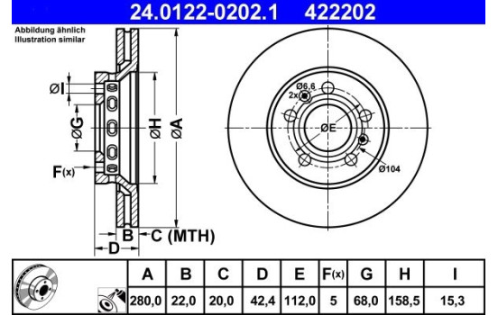 Brake Disc 24.0122-0202.1 ATE, Image 2
