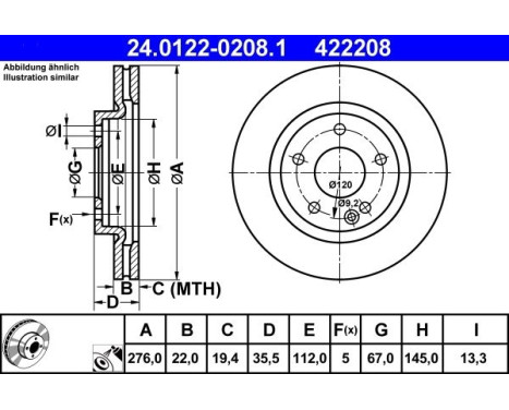 Brake Disc 24.0122-0208.1 ATE, Image 2