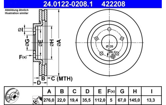Brake Disc 24.0122-0208.1 ATE, Image 2