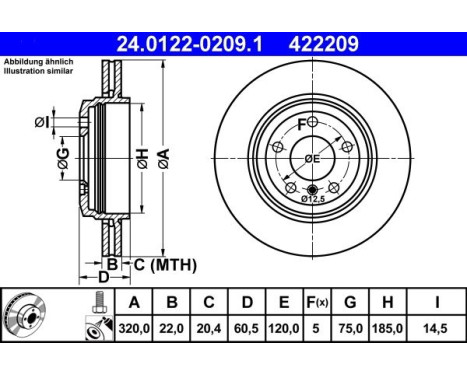 Brake Disc 24.0122-0209.1 ATE, Image 2