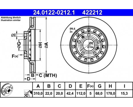 Brake Disc 24.0122-0212.1 ATE, Image 2