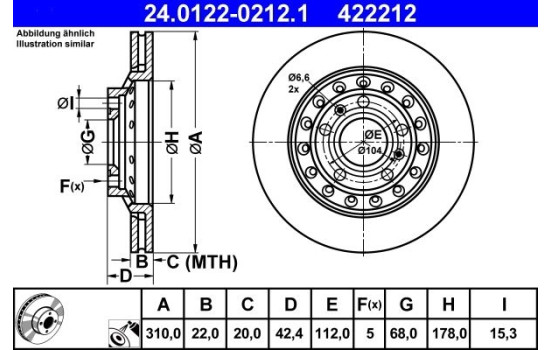 Brake Disc 24.0122-0212.1 ATE, Image 2