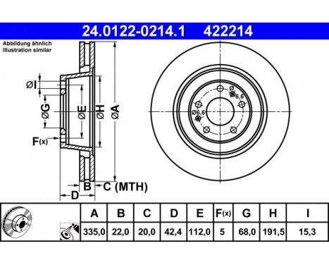 Brake Disc 24.0122-0214.1 ATE, Image 2