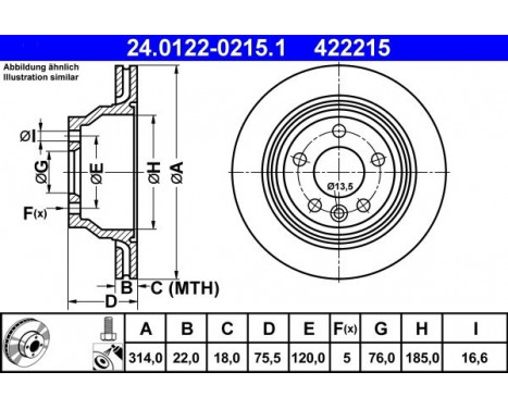 Brake Disc 24.0122-0215.1 ATE, Image 2