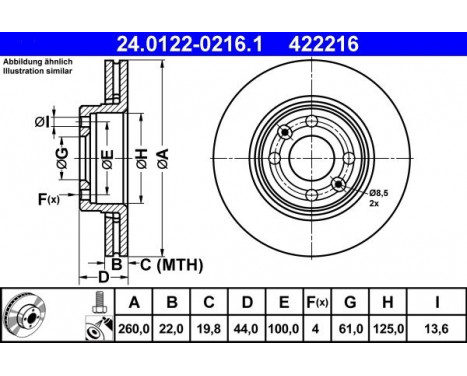 Brake Disc 24.0122-0216.1 ATE, Image 2