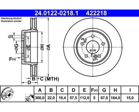 Brake Disc 24.0122-0218.1 ATE, Image 2