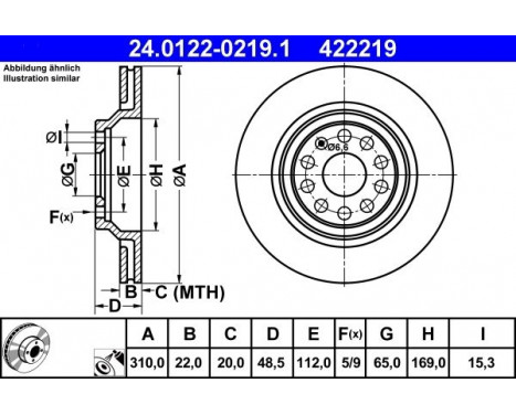 Brake Disc 24.0122-0219.1 ATE, Image 2