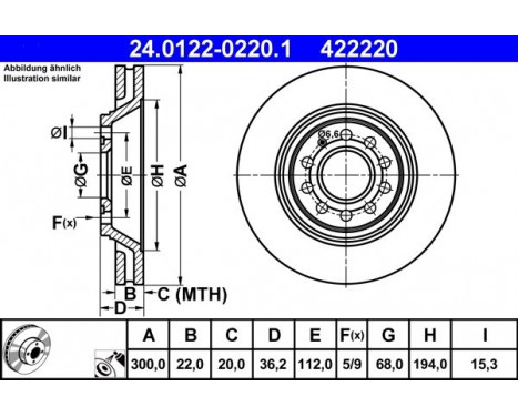 Brake Disc 24.0122-0220.1 ATE, Image 2