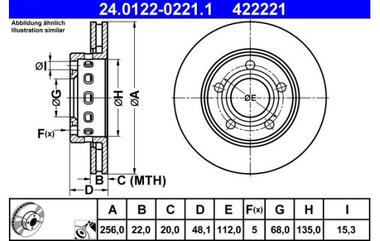 Brake Disc 24.0122-0221.1 ATE, Image 2