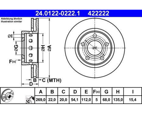 Brake Disc 24.0122-0222.1 ATE, Image 2