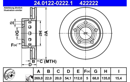 Brake Disc 24.0122-0222.1 ATE, Image 2