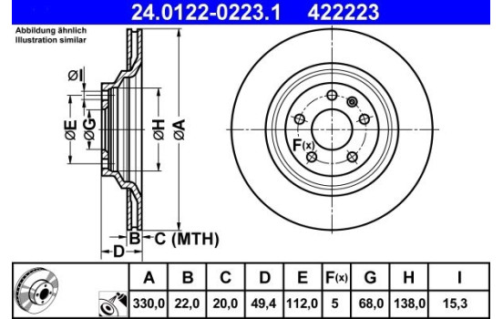 Brake Disc 24.0122-0223.1 ATE, Image 2