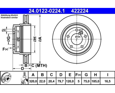 Brake Disc 24.0122-0224.1 ATE, Image 2