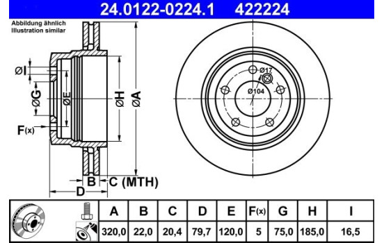 Brake Disc 24.0122-0224.1 ATE, Image 2