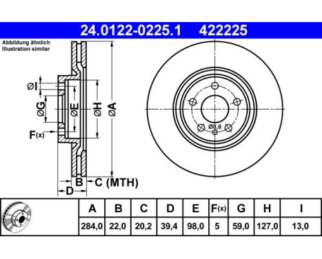 Brake Disc 24.0122-0225.1 ATE, Image 2