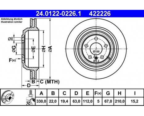 Brake Disc 24.0122-0226.1 ATE, Image 3