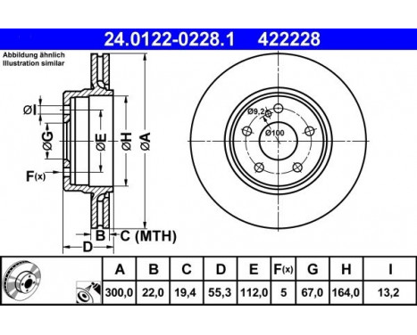 Brake Disc 24.0122-0228.1 ATE, Image 2