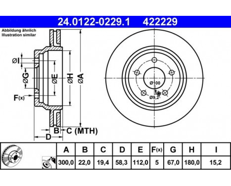 Brake Disc 24.0122-0229.1 ATE, Image 2