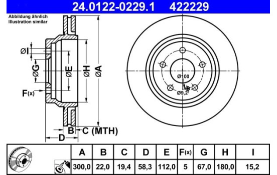 Brake Disc 24.0122-0229.1 ATE, Image 2