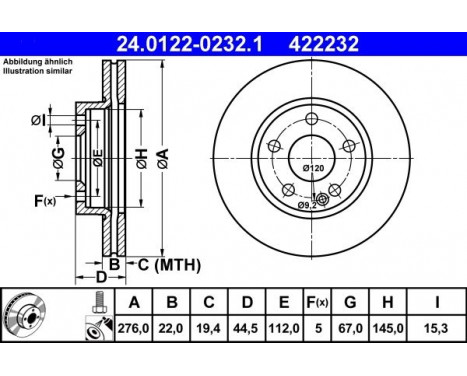 Brake Disc 24.0122-0232.1 ATE, Image 2