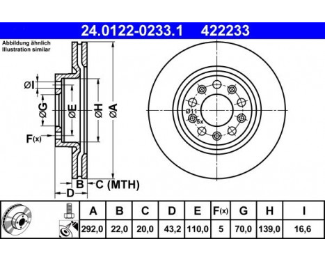 Brake Disc 24.0122-0233.1 ATE, Image 2