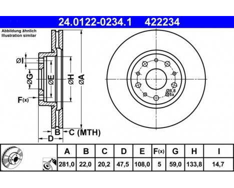 Brake Disc 24.0122-0234.1 ATE, Image 2